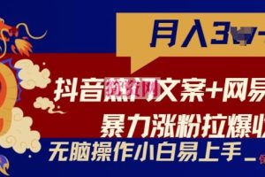 抖音热门文案+网易云截图暴力涨粉拉爆收益玩法，小白无脑操作，简单易上手【揭秘】