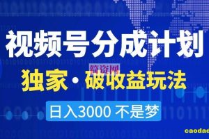 视频号分成计划，独家·破收益玩法，日入3000不是梦【揭秘】