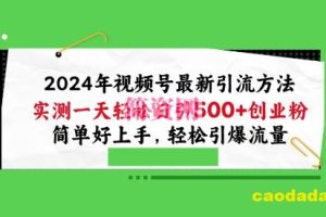 2024年视频号最新引流方法，实测一天轻松日引100+创业粉，简单好上手，轻松引爆流量【揭秘】