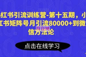 小红书引流训练营-第十五期，小红书矩阵号月引流80000+到微信方法论