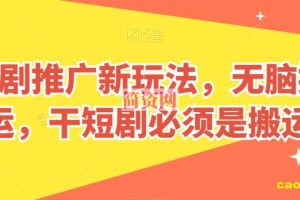 短剧推广新玩法，无脑搬运，干短剧必须是搬运【揭秘】