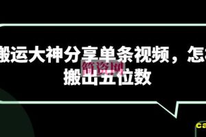 搬运大神分享单条视频，怎样搬出五位数