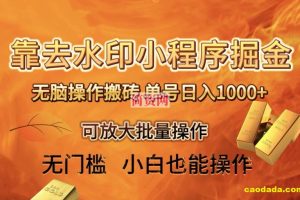 靠去水印小程序无脑操作搬砖，单号日入1000+保姆级教程可放大批量操作【揭秘】