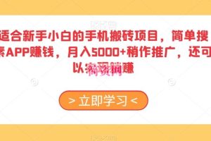 适合新手小白的手机搬砖项目，简单搜素APP赚钱，月入5000+稍作推广，还可以实现躺赚【揭秘】