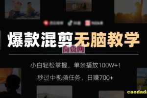 爆款混剪无脑教学，小白轻松掌握，单条播放100W+！秒过中视频任务，日赚700+【揭秘】